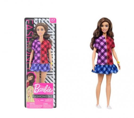 Barbie Modelka 137 - kostkované šaty