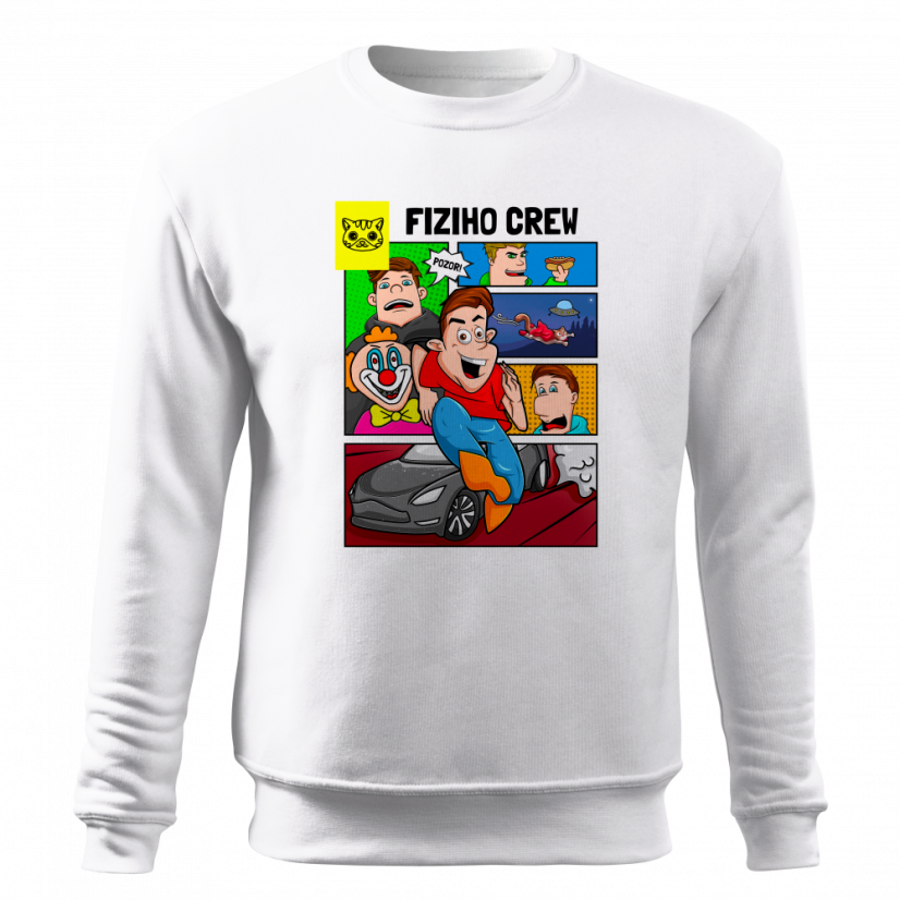 Mikina FIZIcrew KOMIKS - bílá bez kapuce - Velikost: Dospělé - S